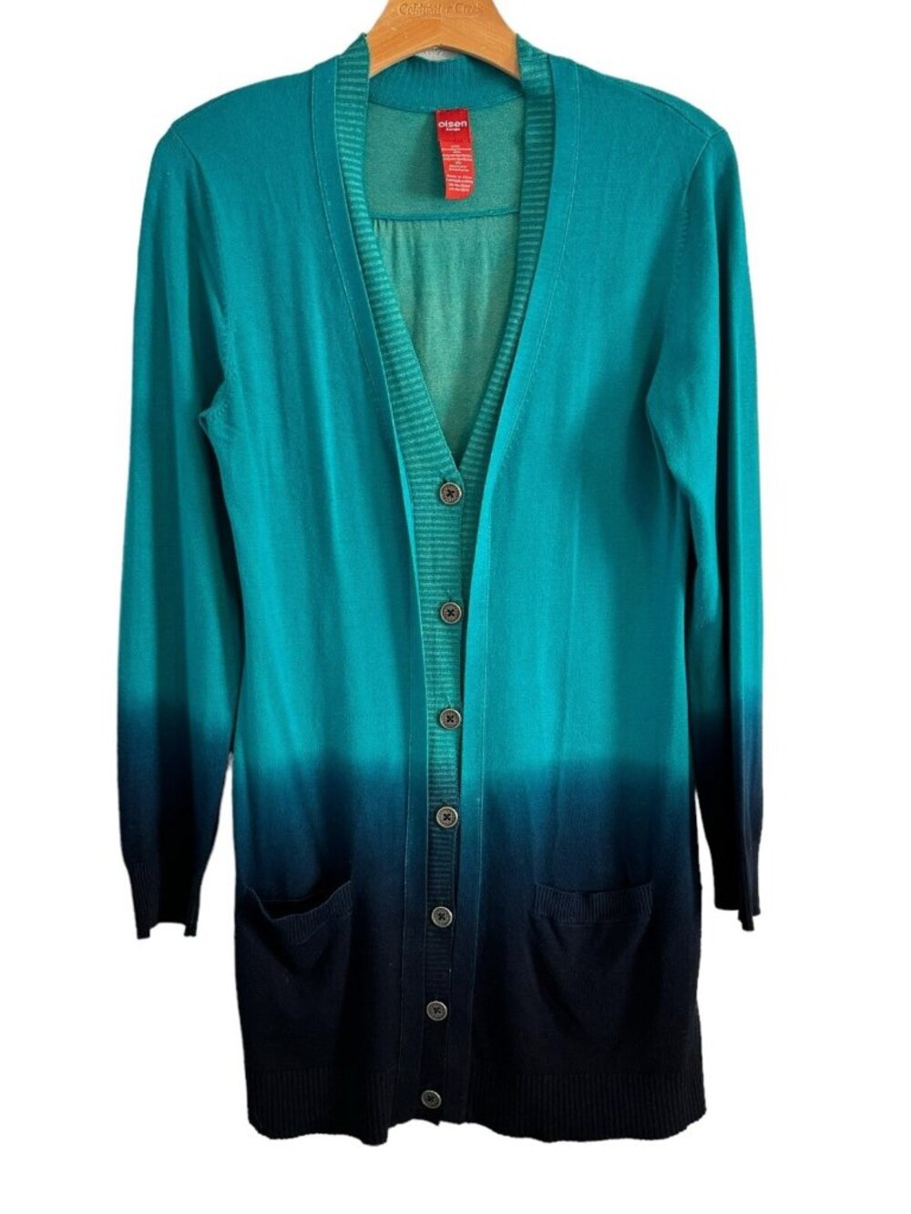 Olsen Europe Cardigan Size Medium Green Multi Button Up Women Sweater Cardigan